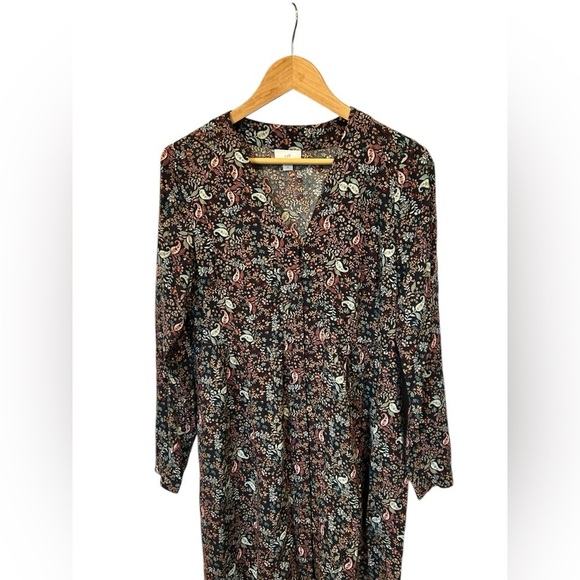 J.Jill Floral Paisley Midi Length Dress Long Sleeved VNeck Ditzy Black Size XS - Picture 3 of 7